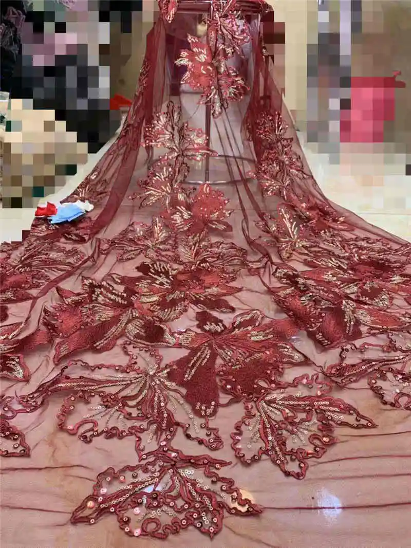 

Latest style design french net lace fabric colorful african tulle mesh lace fabric with sequins for Wedding dress NX141q