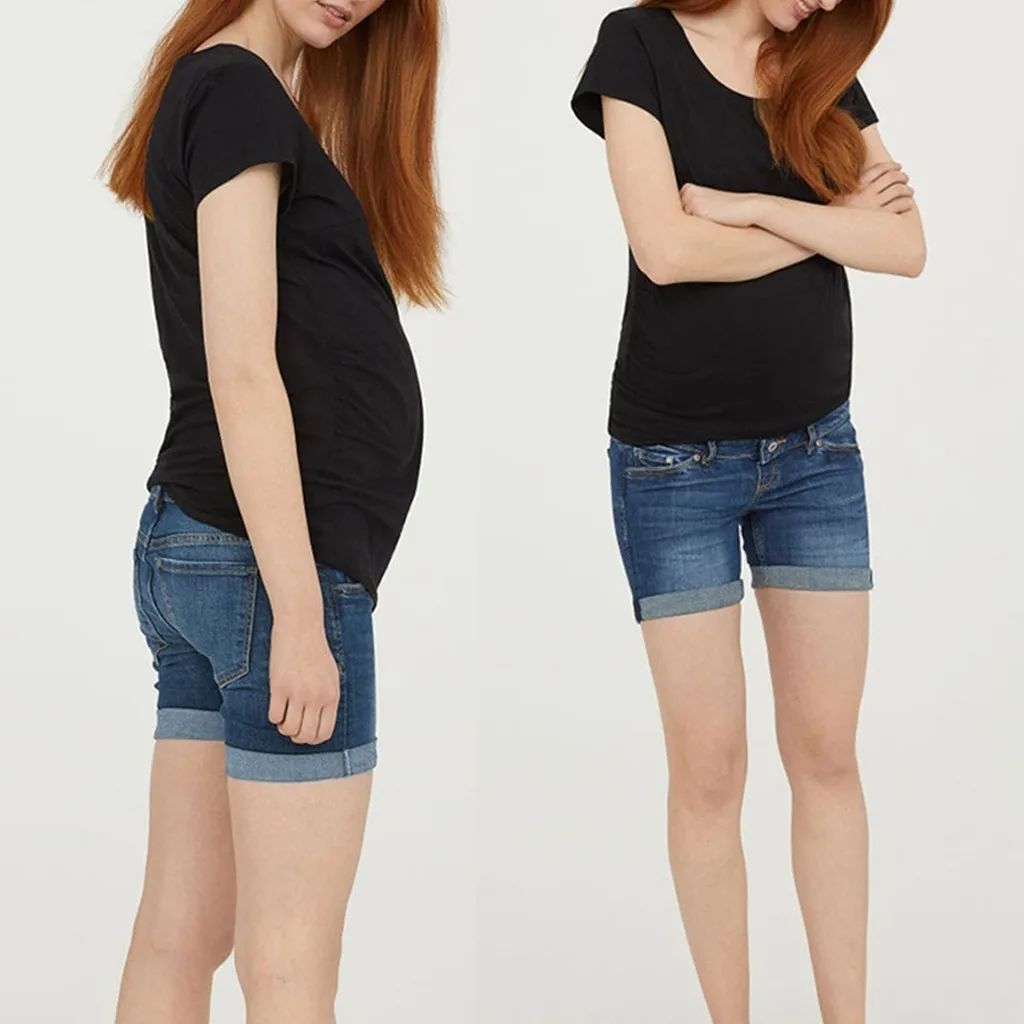 

20196 New Maternity Shorts Maternity High Waist Support Belt Comfort Denim Shorts Pregnant Short Jeans Pregnancy Pants Comfort
