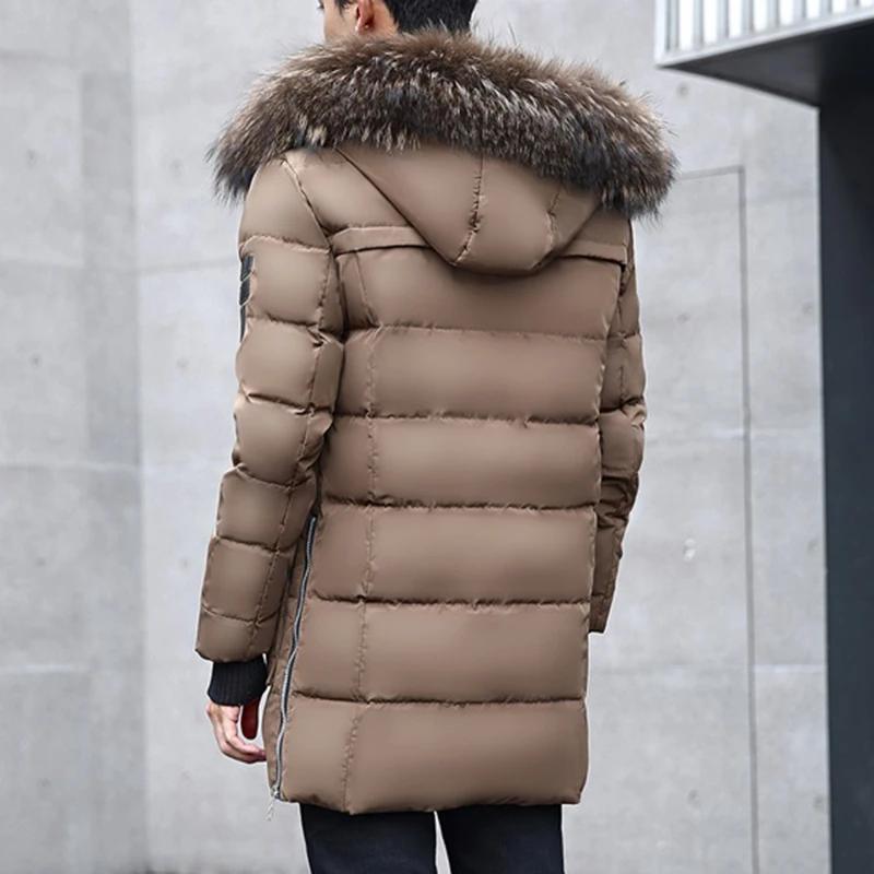 Мужская куртка на утином пуху размера плюс, зимняя белая куртка на утином пуху, XXL, XXXL, пальто на молнии, воротник из натурального меха, теплая одежда, пальто