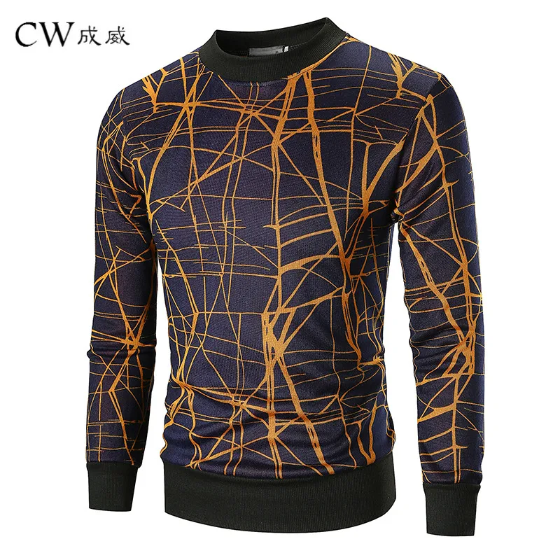 

2018 European Size M-2XL New Autumn and Winter Round Neck Printing Sweater Men's Plus Velvet Thick Pullover Sweater Men Cashmere