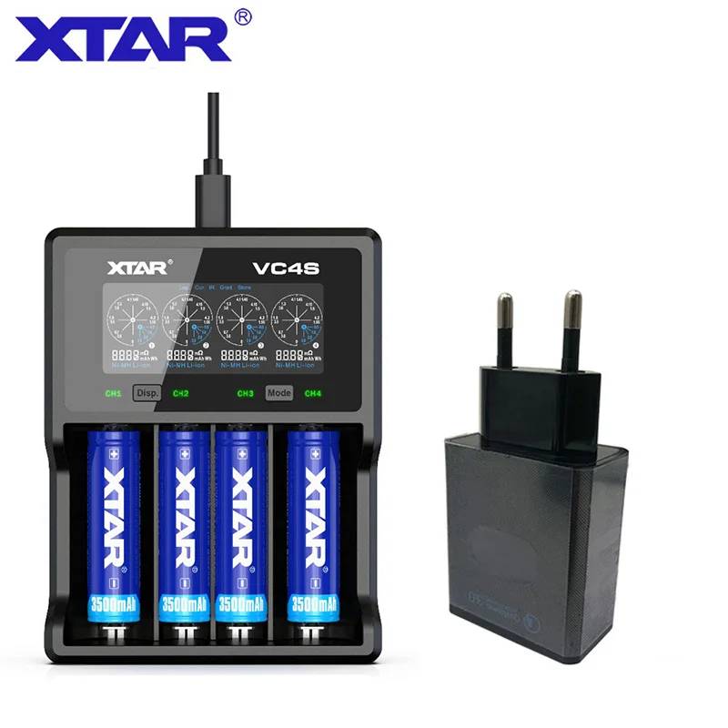 XTAR VC4 S VC4S QC3.0 быстрая зарядка, Max3A для один слот применяется к 3,6/3,7 v Li-Ion IMR/INR/ICR/Батарея 18650 14500 20700 21700 - Цвет: VC4S with EU Plug