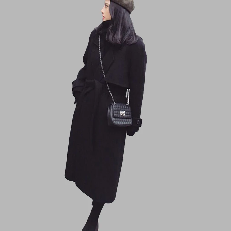 Nieuwe Winter 2018 vrouwen Wol Jas Herfst Mode Klassieke Effen Zwarte Wollen Jas Slim Thicken Lange Bovenkleding Vrouwelijke Nieuwe Winter 2018 vrouwen Wol Jas Herfst Mode Klassieke Effen Zwarte Wollen Jas Slim Thicken Lange Bovenkleding Vrouwelijke
