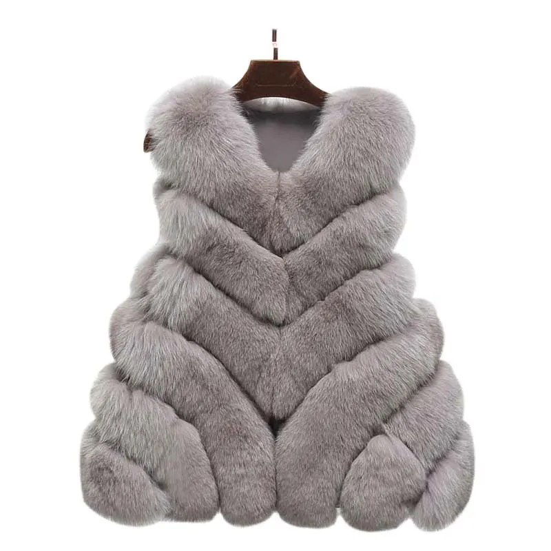 

Faux Fox Fur Vest Women Winter Fashion Artifical Fox Fur Vests Women A-line Waistcoat Fur Gilet Faux Fox Fur Coats Female Ladies