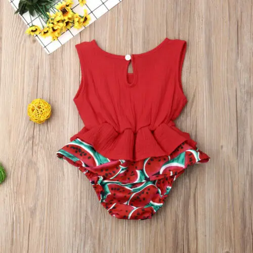 

New Newborn Baby Girl Princess Bodysuits Watermelon Ruffles Sleeveless O-Neck Sunsuit Outfits