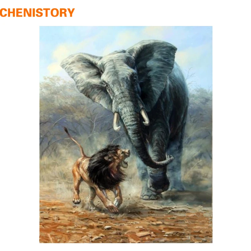 Chenistory Tanpa Bingkai Singa Gajah Diy Lukisan Dengan Angka