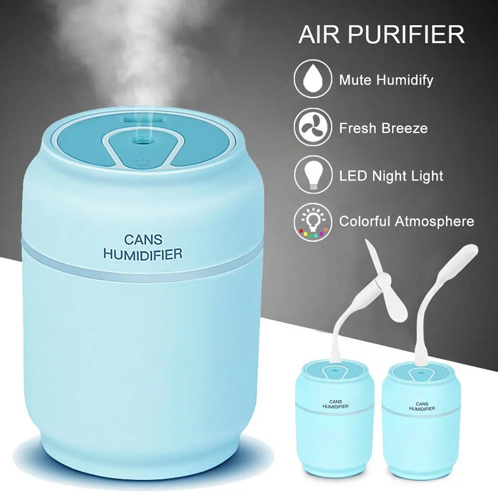 

Cans Air Humidfier USB 200ml Air Purifier Freshener with LED Lamp Aromatherapy Mini Car Humidifiers Mini USB Desk Lamp Fan