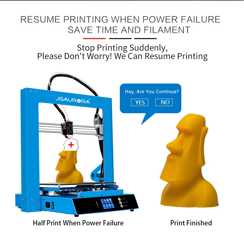

JGAURORA A1 Desktop 3D Printer Single nozzle Light industrial body design power failure resume Gapless feed system