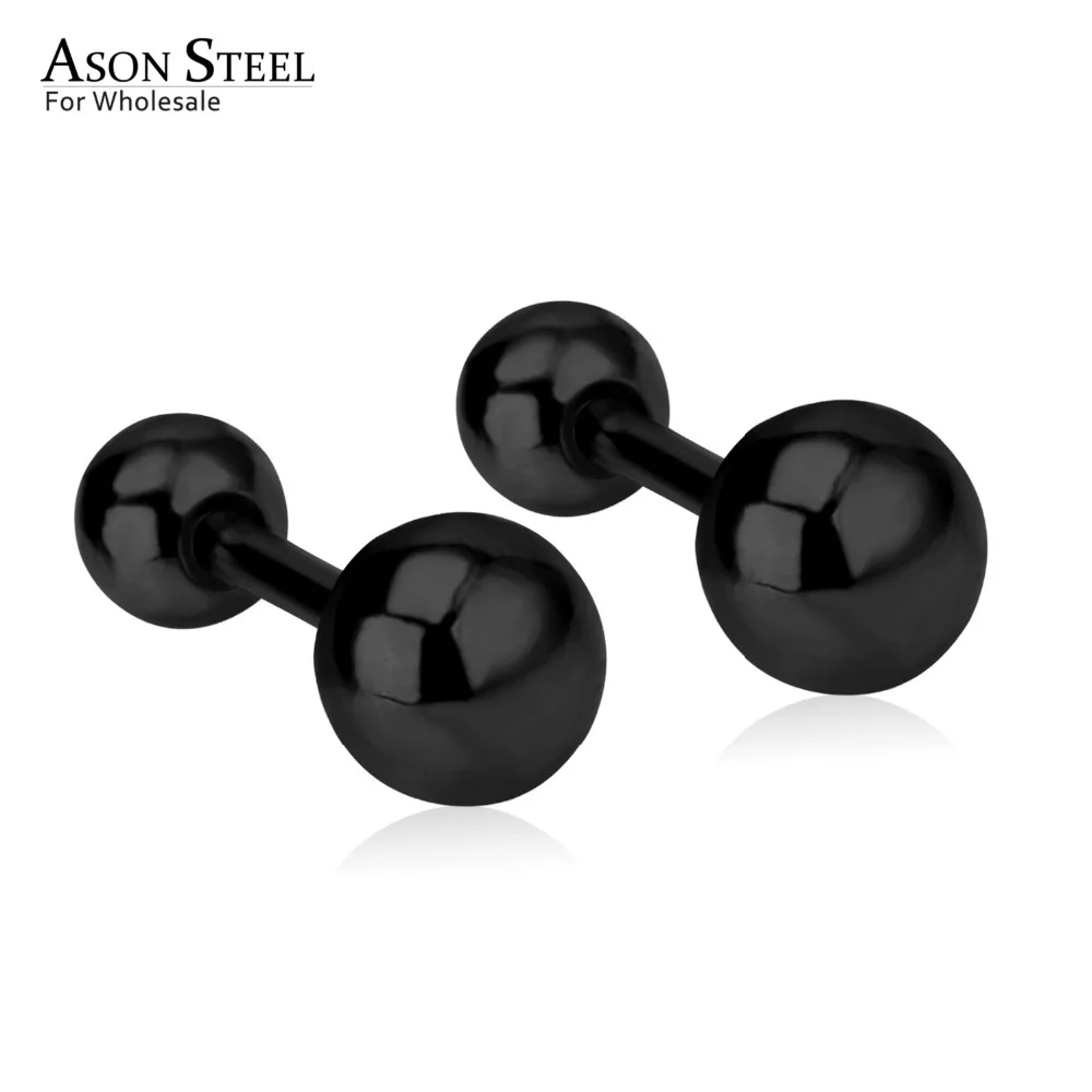 

ASONSTEEL Wholesale Black Color Size 4mm/5mm/6mm/7mm/8mm Stainless Steel Screw Earrings Women Men's Double Ball Punk Gift