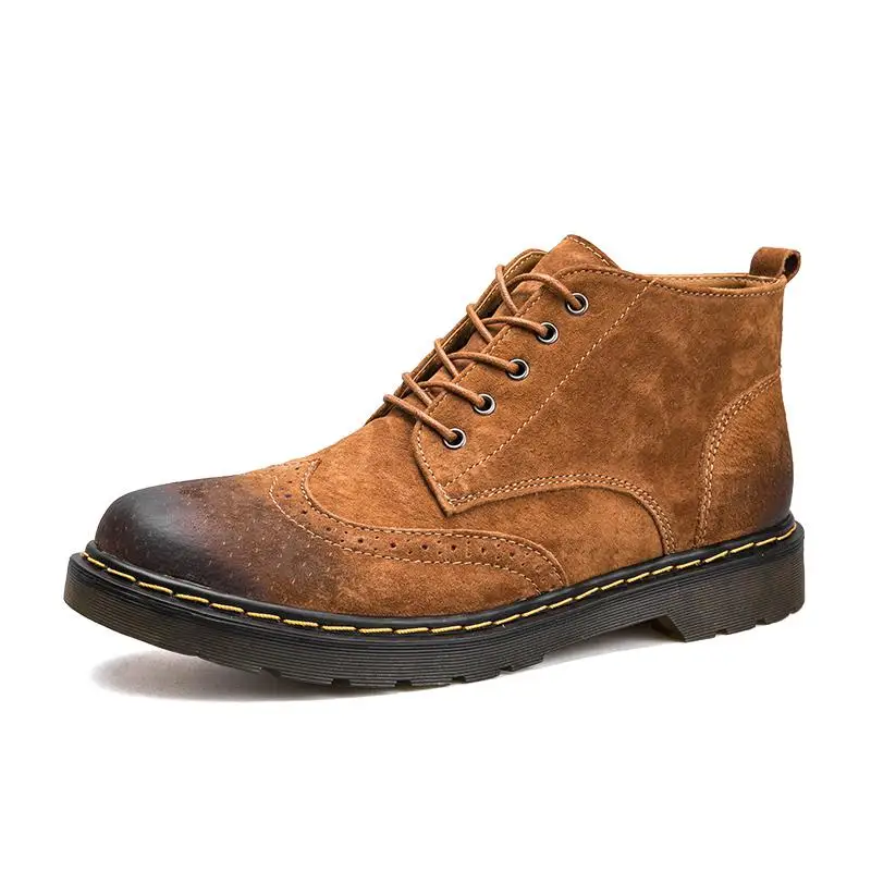 Новинка; мужские зимние рабочие ботинки из натуральной кожи; ботильоны; модная обувь на шнуровке; Мужская обувь высокого качества в винтажном стиле - Цвет: No fur brown