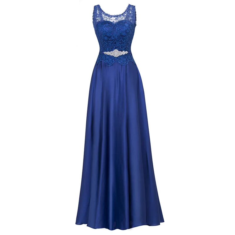 

Dressv dark navy long evening dress cheap lace up sleeveless wedding party formal dress a line evening dresses