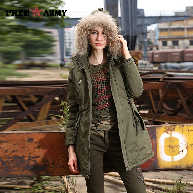 

FreeArmy Cotton Wadded Winter Jacket Women Medium Coats Fur Collar Hood Thick Parka Military Outerwear Winter Coat Ladies