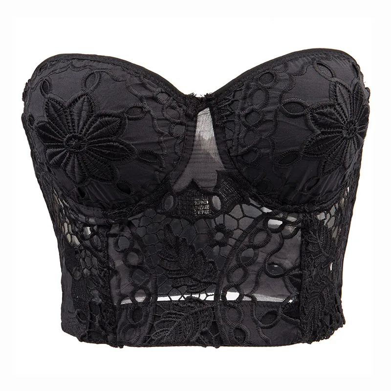 

Black Floral Pattern Gothic Sostenes Mujer Push Up Bra Sexy Underwear Women Bralette Crop Top Bustier Burlesque Brassiere Femme