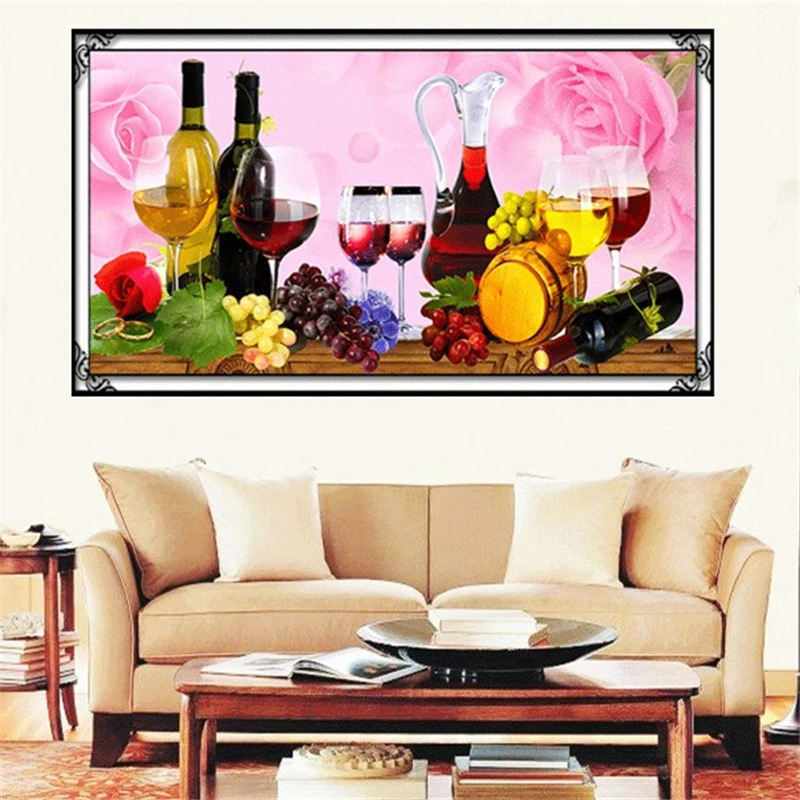 5d Rhinestones Diy Diamond Mosaic Still Life Rose Wine Cup Fruit Diamond Painting Cross Stitch Kit Full Drill Diamond Embroidery