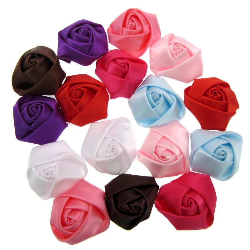 

12Pcs Handmade Satin Rose Flowers Stain Rolled Rosettes For Appliques Craft Wedding Accessories 4.0cm