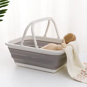 Портативное складное пластиковое квадратное ведро, инструменты для чистки, корзина для белья, корзина для хранения воды, корзина для овощей, фруктов, аксессуары - изображение