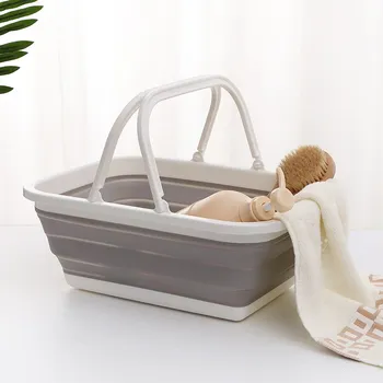 

Portable Folding Plastic Square Bucket Cleaning Tools Laundry Basket Water Storage Basin Vegetable Fruits Basket Accessories