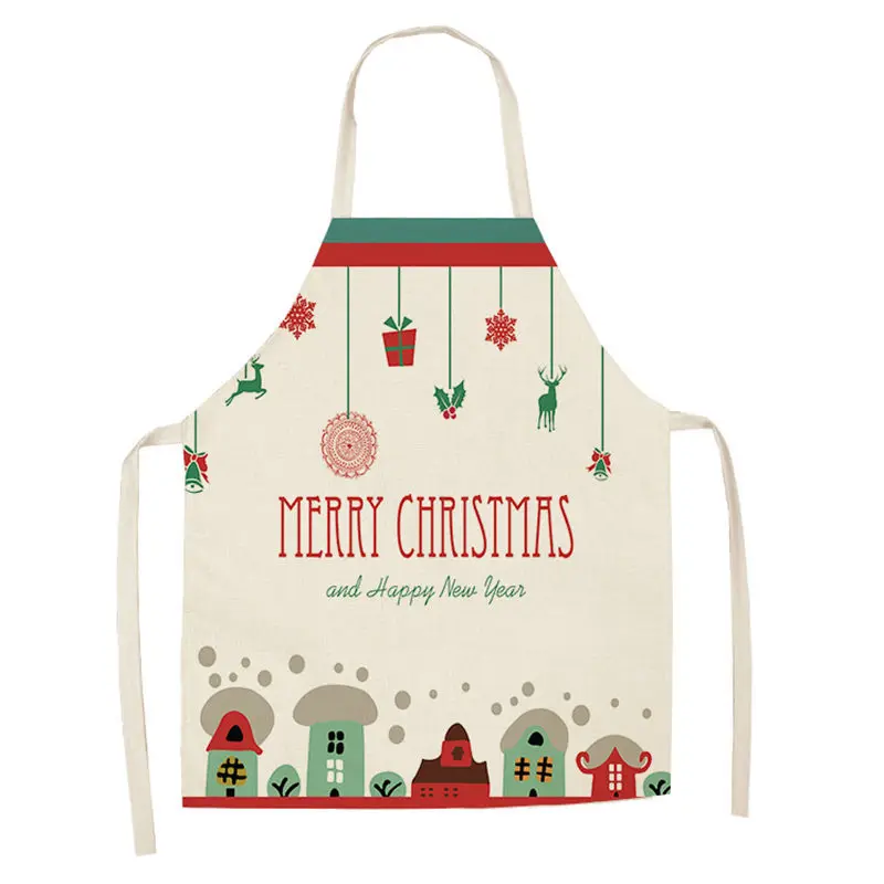 1Pcs Merry Christmas Apron for Woman Pinafore 53*65cm Cotton Linen Bibs Xmas Decor Pendant Kitchen Cooking Accessories MX0004 - Цвет: CM1004-1