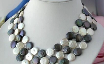

Miss charm Jew.591 3row 14mm white black coin fw pearl necklace magnet