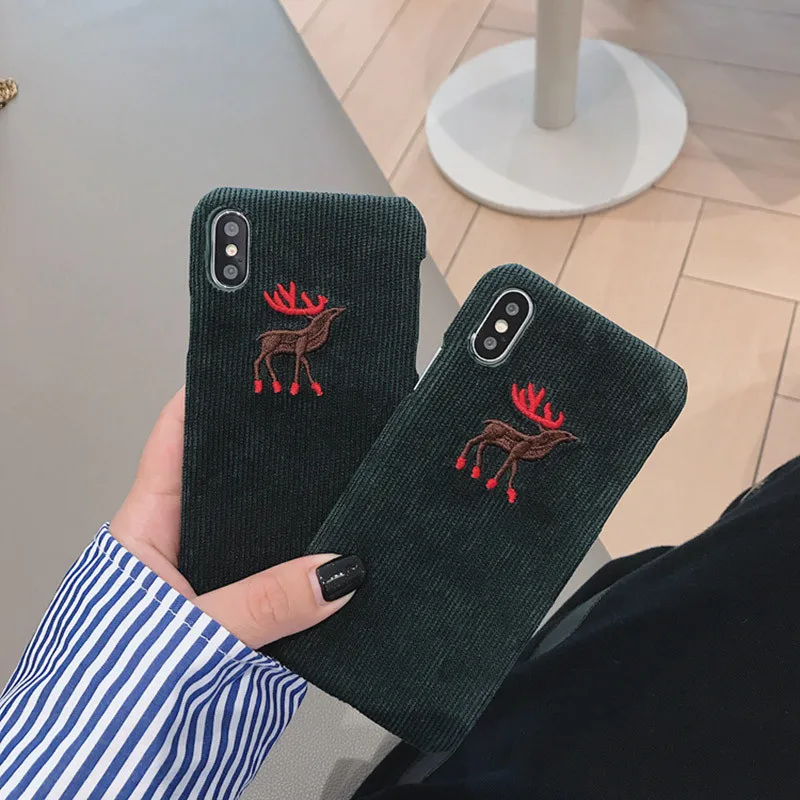 

Cute Embroidery Elk Phone Cases For iphone XS Max XR X XS Case Fashion Corduroy Fiber Cover For iphone 6s 6 7 8 plus Fuzzy Capa