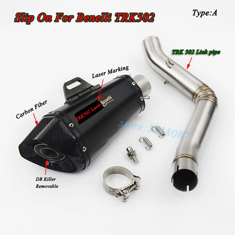 

TRK 502 Motorcycle Exhaust Full System Middle Link Pipe Motorbike Laser Carbon Muffler DB Killer Slip-on For Benelli TRK502