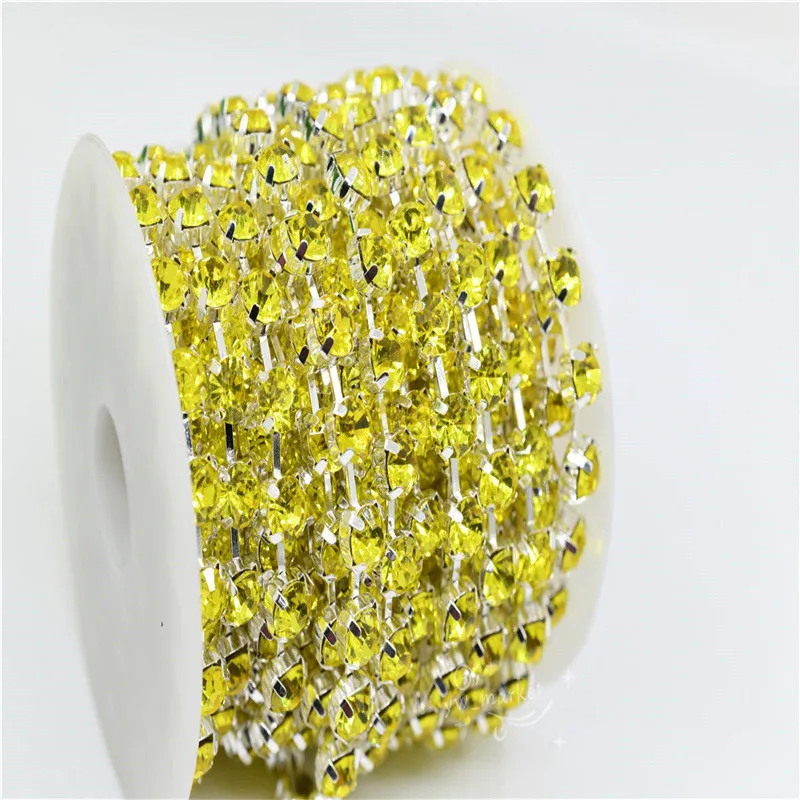 

6mm 8mm Sparkle lemon yellow Rhinestone Round CUP Silver Chain Jewelry making ss28-ss38