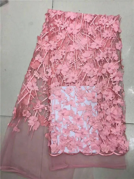 pink Color French Lace Fabric With Plenty Beaded.High Quality Guipure For Wedding Dress.Nigerian Beaded | Дом и сад