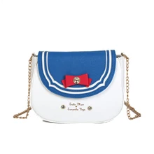 Fun Cute Sailor Moon Bow-knot Shoulder Messenger Bag Women Chains Pu Leather Hit Color Crossbody Bag Flap Mini Ladies Handbag bow decor flap pu bag