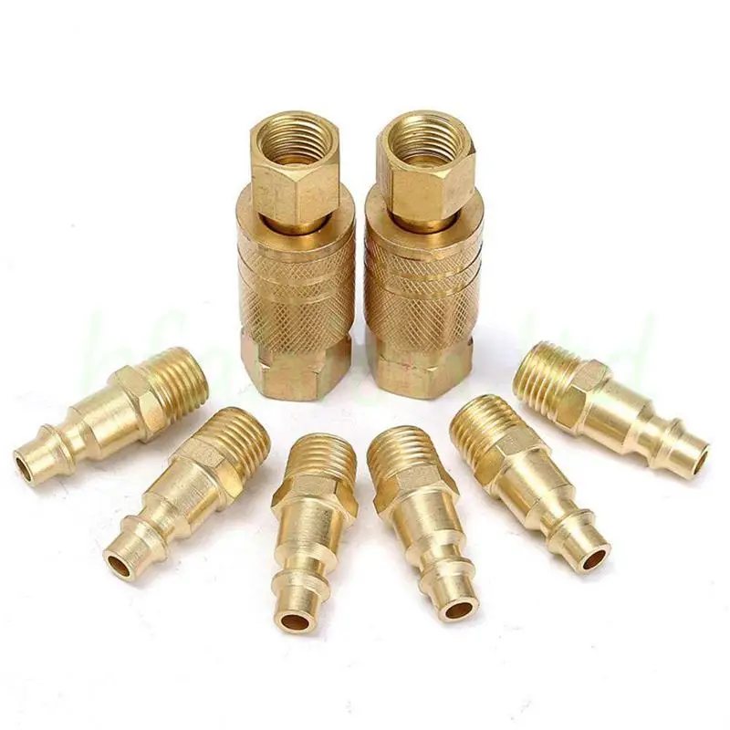 10 PCs USA Style Brass Quick Realease Air Line Coupler Connector Set For Compressor Tools