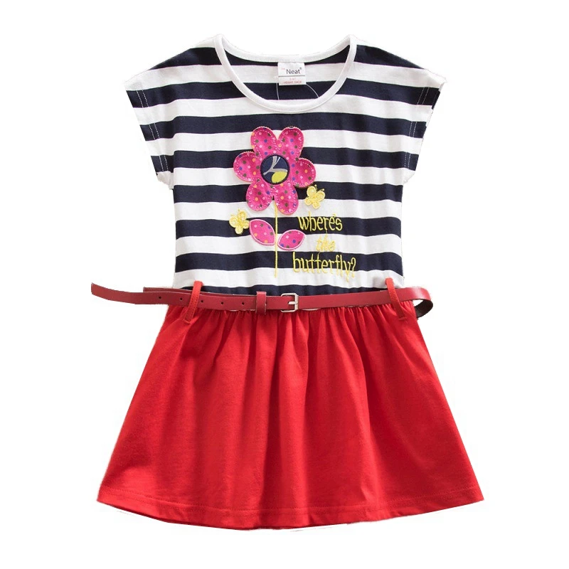 

Baby girl dress Girls sleeveless dress princess dress fashion clothing stripes cotton girls party casual wear belt flowers dress