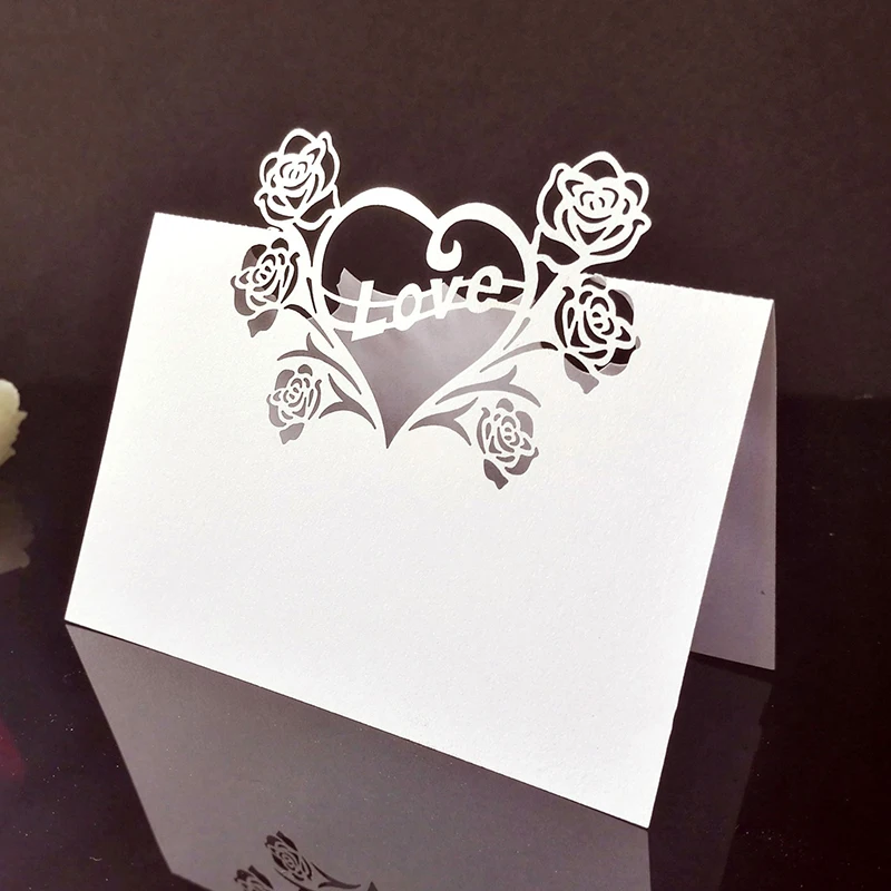

50pcs Laser Cut Cute Love Rose Table Name Place Card Guest Message Setting Card Wedding Event Christmas Party Favor Decorations