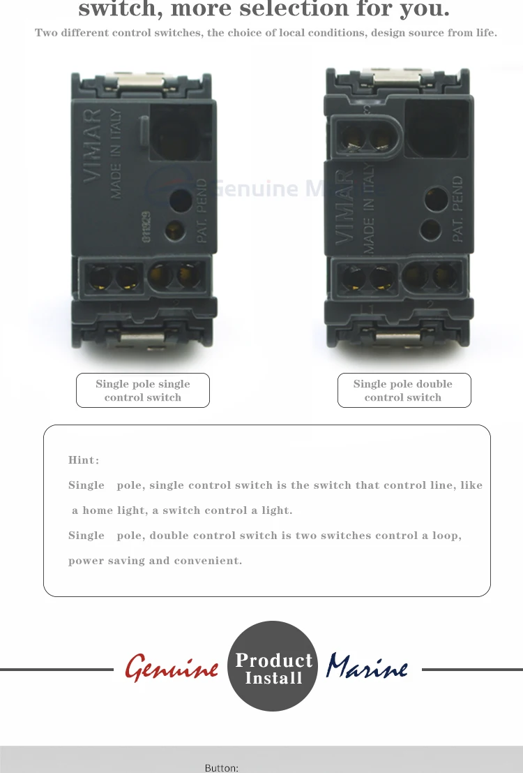 Vimar с подсветкой однополюсный и двойной переключатель управления серии с разъемом переключателя Подлинная м