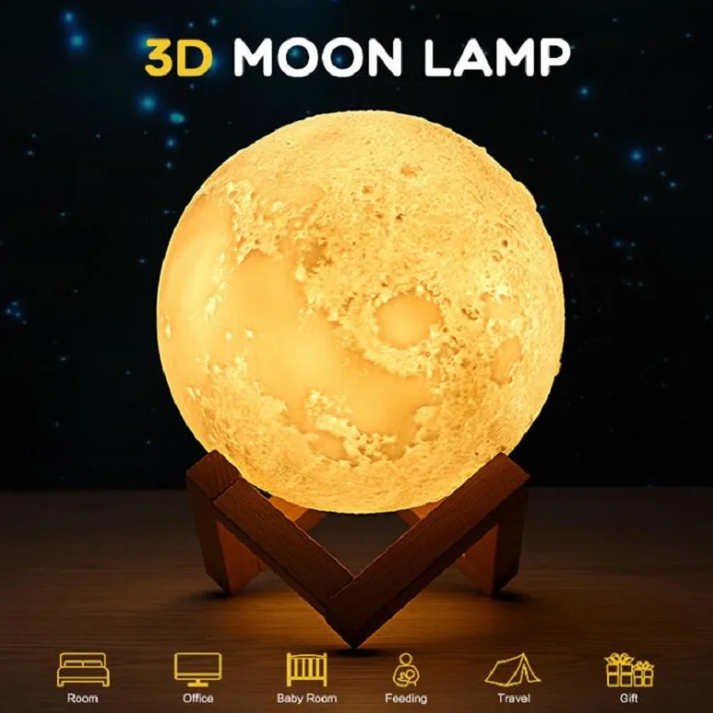 Перезаряжаемые луна ночь светильник 2 Цвет изменения 3D Глобус лампа сенсорный