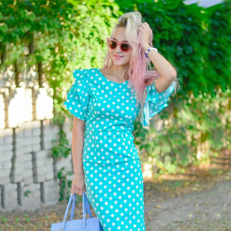 Sisjuly Горошек Лепесток Рукав Винтажное Платье Bodycon Женщины Молния Оболочка