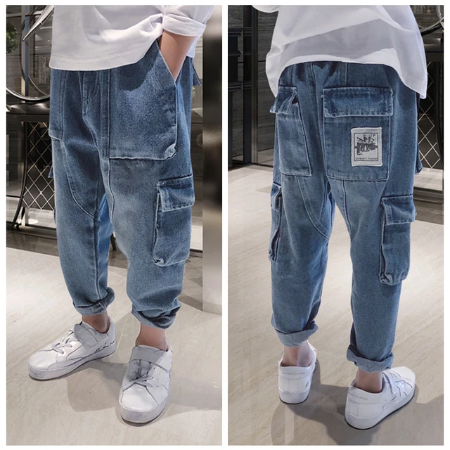 Children pants Boys baggy jeans big boy trousers blue child long loose