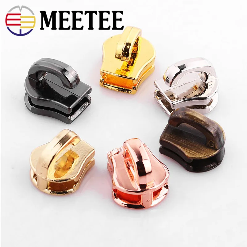 

10pcs MEETEE Spring Lock Metal Zipper Sliders for Metal Zippers Handbags Purse Zipper Head Clothing Sewing Accessories F2-16
