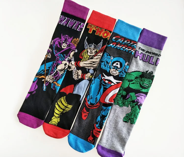 Марвел из Мстителей носки с героями мультфильмов Бэтмен Супермен повседневные Новые забавные носки мужские Веселые носки