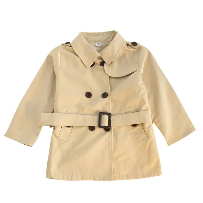 Children's wear sweet girls double-breasted windbreaker long-sleeved cotton belt jacket Fashion lapel long coat Children's wear sweet girls double-breasted windbreaker long-sleeved cotton belt jacket Fashion lapel long coat