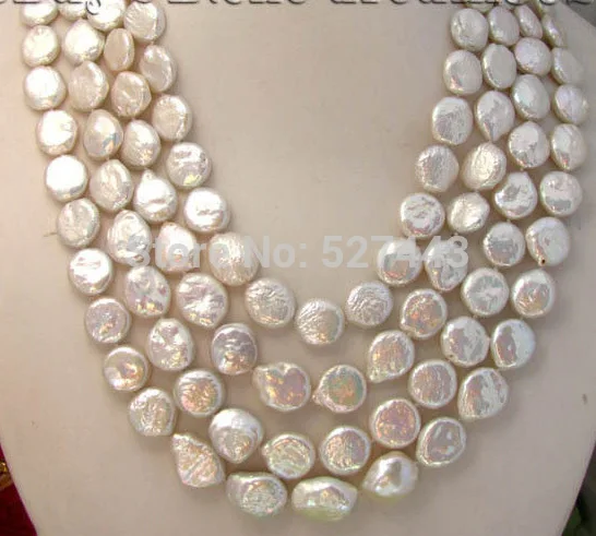 

Wholesale fast 90"14mm coin white freshwater pearl necklace