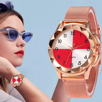 

WJ-7810 Mesh Steel Watches Women Two-tone Dial Top Quartz Watch Brand Luxury Casual Clock Ladies Watch Relogio Feminino Gift