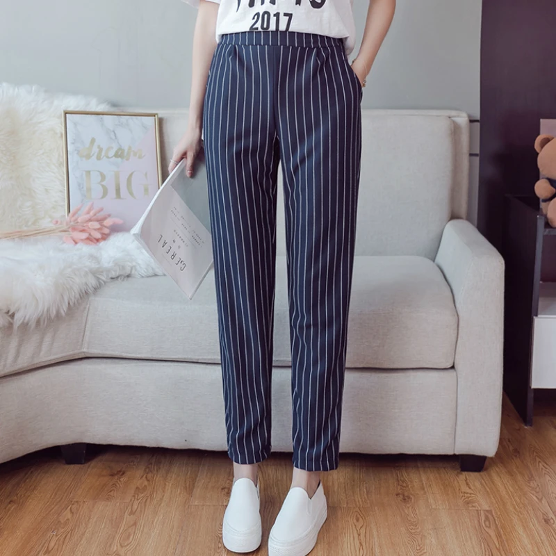 

fashion women pants 2020 spring office work wear striped harem pants female trousers women casual elastic waist pants women A574