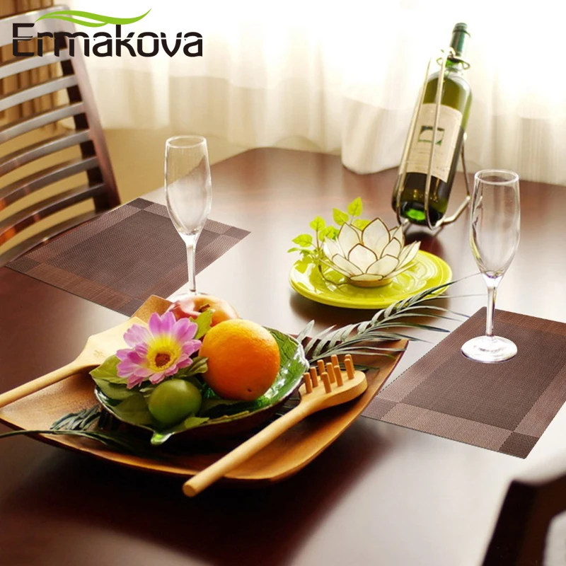 ERMAKOVA تحديد الموقع مفرش طاولة سادة قابل للغسل PVC الجدول حصيرة المقاومة للبقع الطعام القرص عاء كوستر عدم الانزلاق PVC سادة