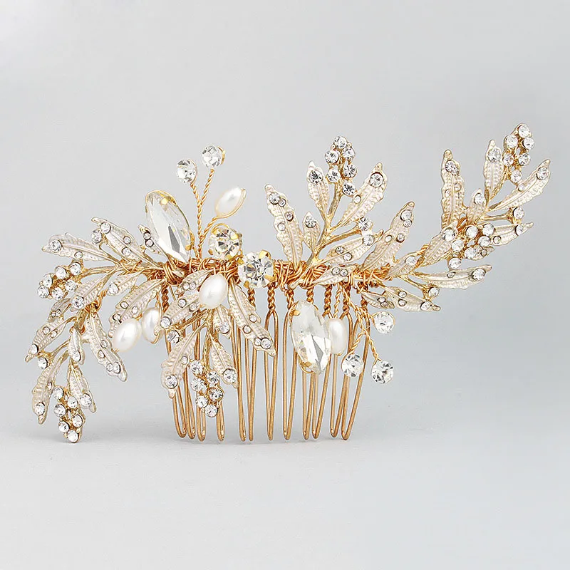 Hair Comb SLBRIDAL Ручной Работы Сплав проводной свадебные туфли с жемчугом и расческа для волос Pin комплект Комплект из 3-х предметов свадебные головные уборы аксессуары для волос подружки невесты - Окраска металла: Hair Comb