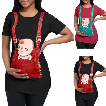 

Women's Summer Pregnant Women Short Sleeve Top Cartoon Print Pattern Breastfeeding Baby Clothes Funny T-Shirt
