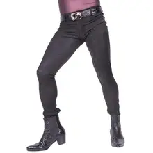 Черный Личность Модные мотоциклетные брюки из искусственной кожи мужские Облегающие штаны 3D плед шаблон высокая эластичность pu брюки для мужчин