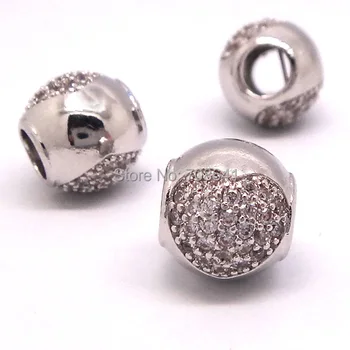 

10x11mm Rhodium plated Brass Micro Pave Zircon CZ Hollow Round Ball Beads Connectors Spacer Beads For DIY Bracelet Making Charms