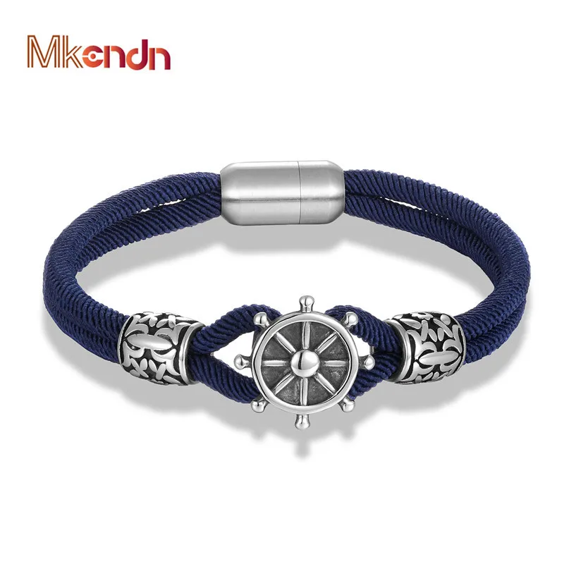 

MKENDN Fashion Anchor Bracelets Men Women Charm Nautical Milan rope Rope Chain Paracord Bracelet Male Wrap Metal Magnet Buckle