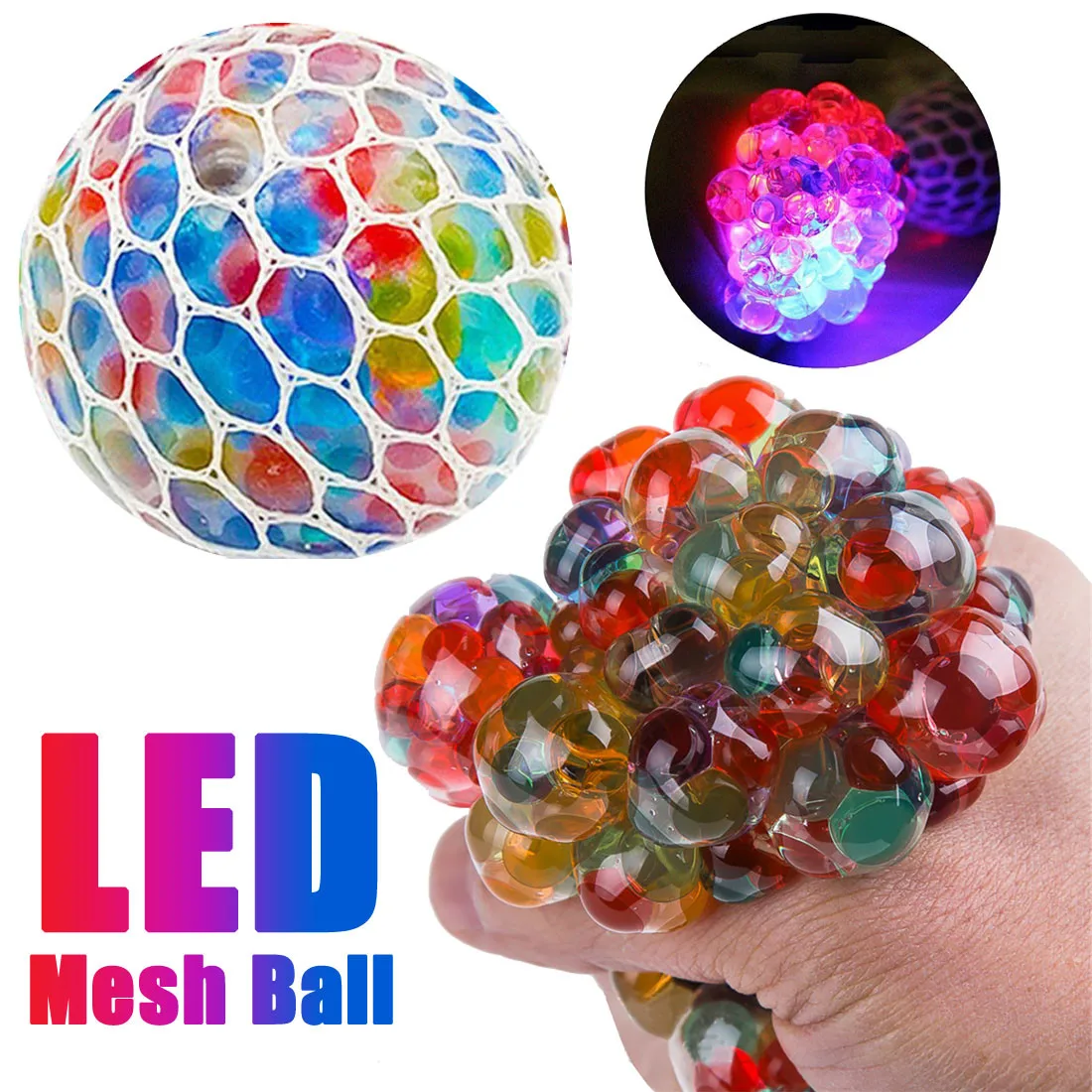 

2018 Childs funny toy Anti Stress Mesh Ball New Stress LED Glowing Squeeze Grape Toys Relief Stress Anxiety Ball