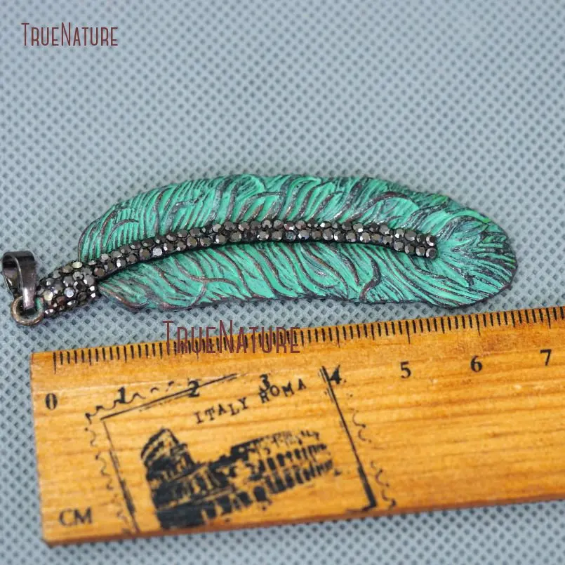 20180309-PM10651- Verdigris Patina Pave Mineral Black Rhinestone Feather Pendant Copper Pendant_2