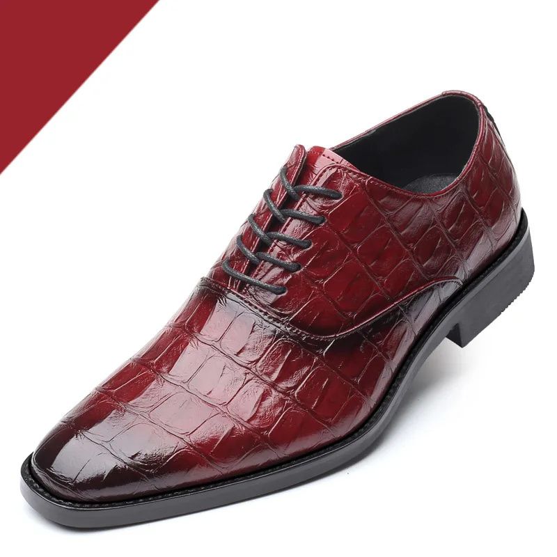 Misalwa/Классические мужские свадебные туфли из искусственной кожи, мужские туфли с острым носком, на шнуровке, деловые модельные туфли - Цвет: Red