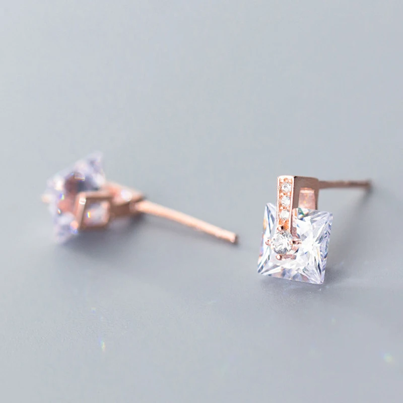 Серебро 925 пробы простые геометрические Мода Rosegold Стад Серьги модные для Для женщин украшений для девочек подарок на день рождения